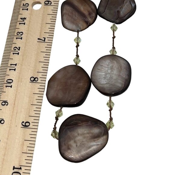 Handcrafted Brown Shell Bead Necklace With Yellow Crystal Accents - Picture 6 of 6